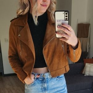 F21 Suede Biker Moto Jacket - Camel